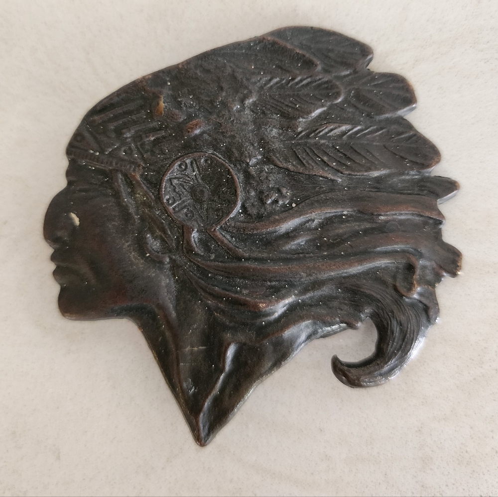 Vintage Native American Cheif Head Bronze Color Belt Buckle